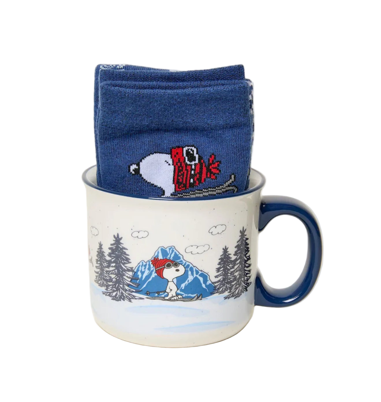 FatFace Blue Mens Skiing Snoopy Socks in a Mug