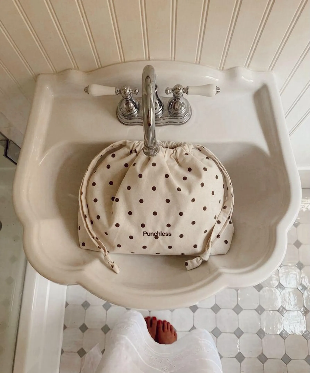Vanilla Polka Dot Drawstring Pouch